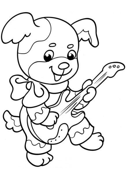 Ausmalbild: Gitarrenspieler-Hund