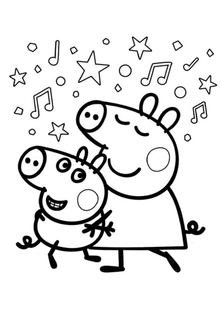 Peppa Wutz hört Musik Ausmalbild