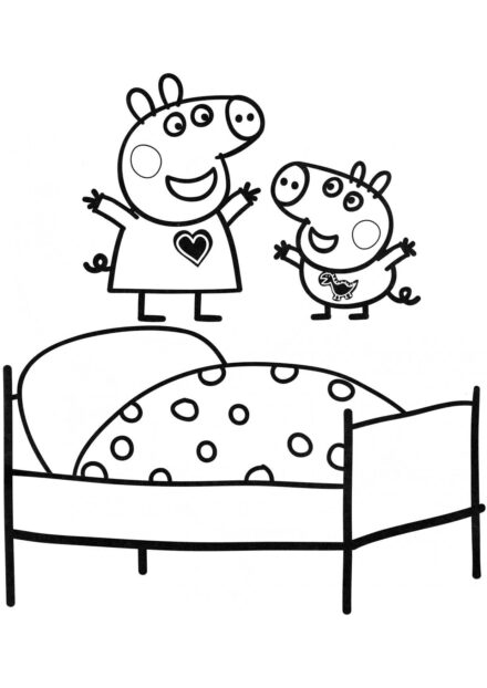 Peppa und George hüpfen auf dem Bett Ausmalbild